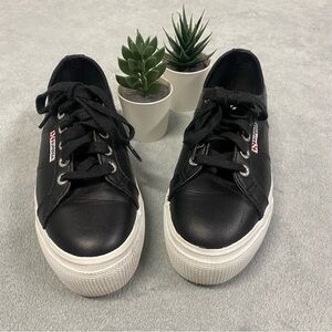 Superga Black Sneakers Platform with White Soles Size:5 European Size: 35